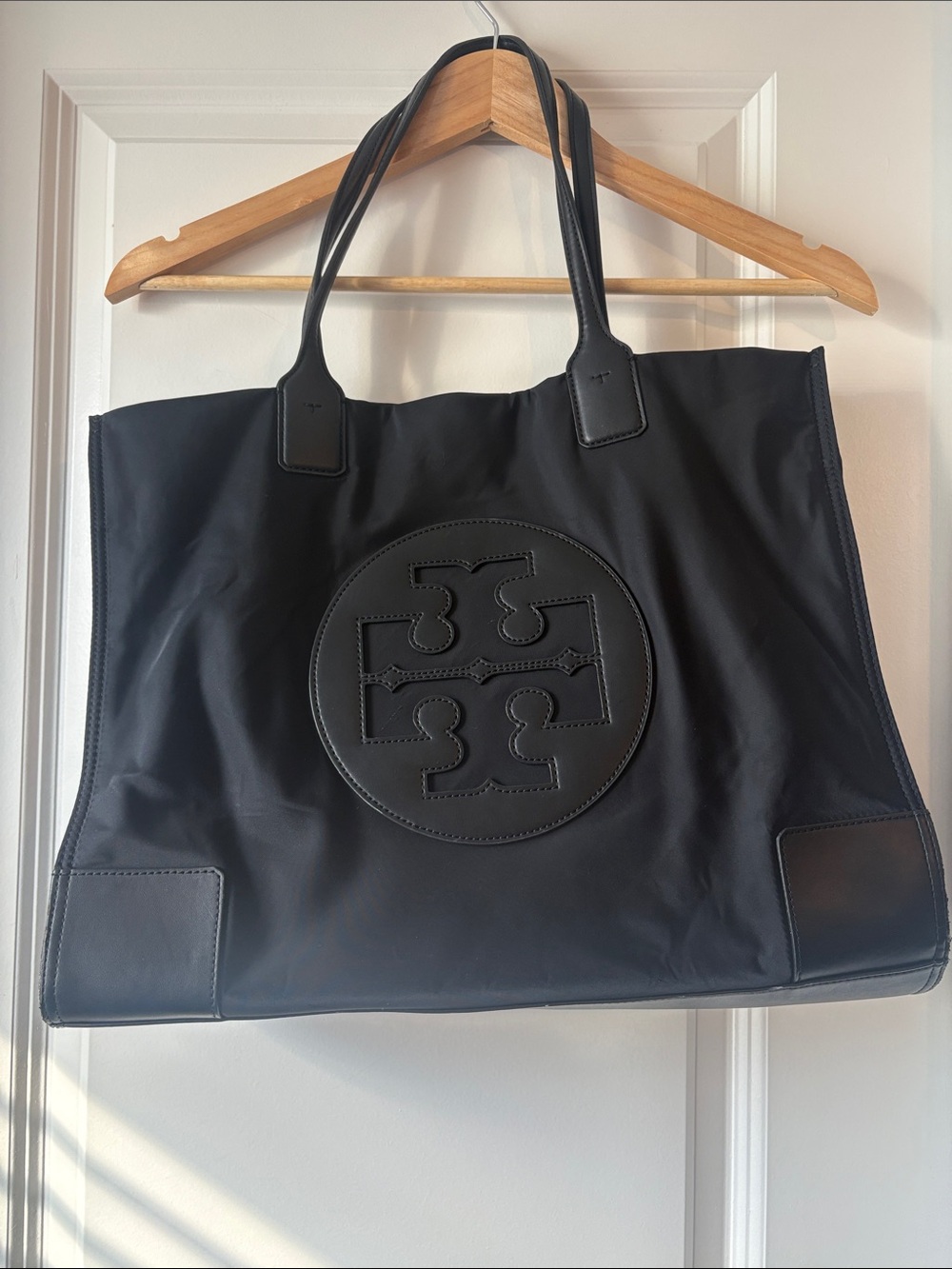 Tory Burch Large Black Nylon Logo Tote
